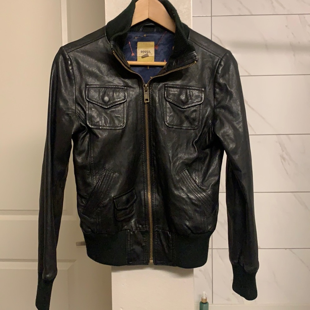 Leather bomber jacket